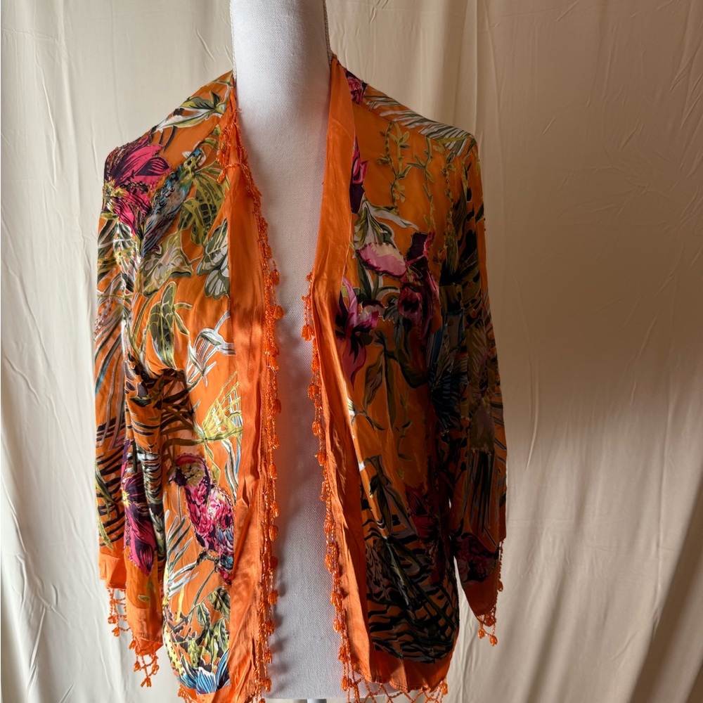 Boston Proper Vibrant Orange Floral Swim Coverup